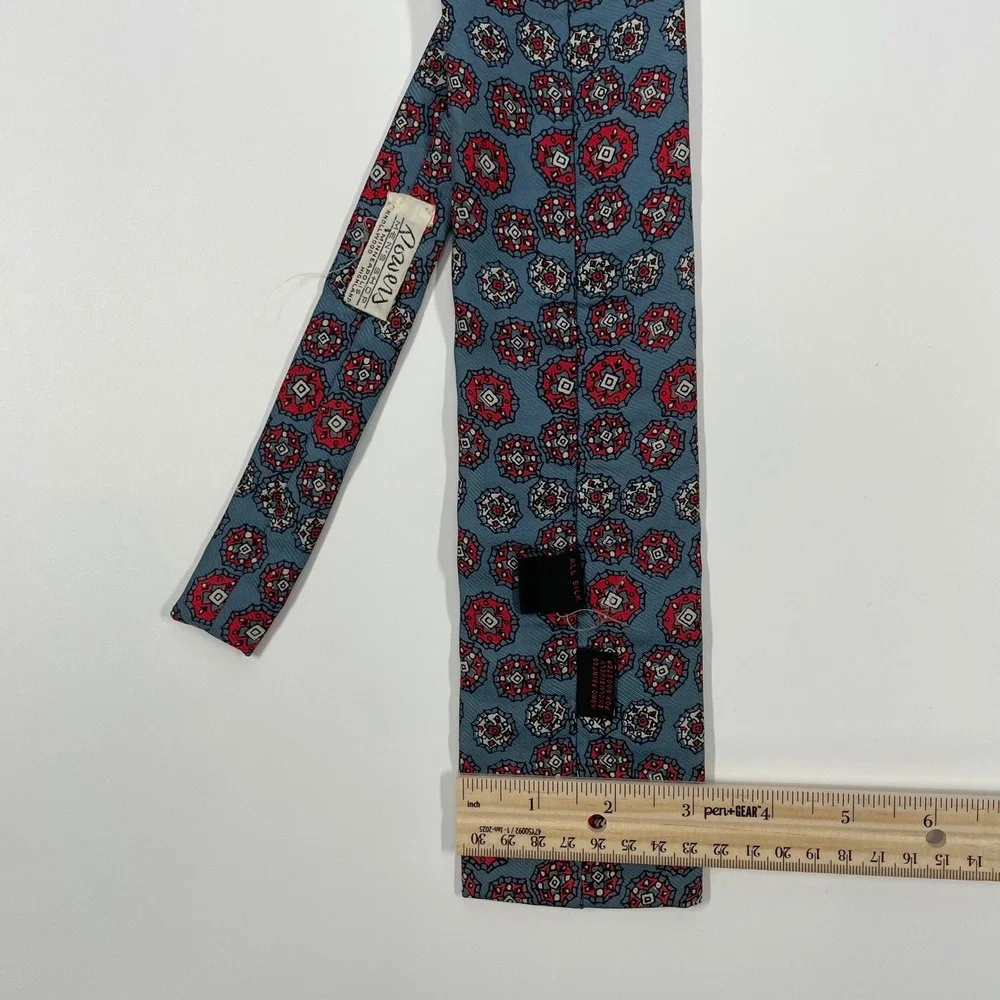Powere Mens Shop Blue Red Geometric Medallion Silk Square Necktie Mens One Size